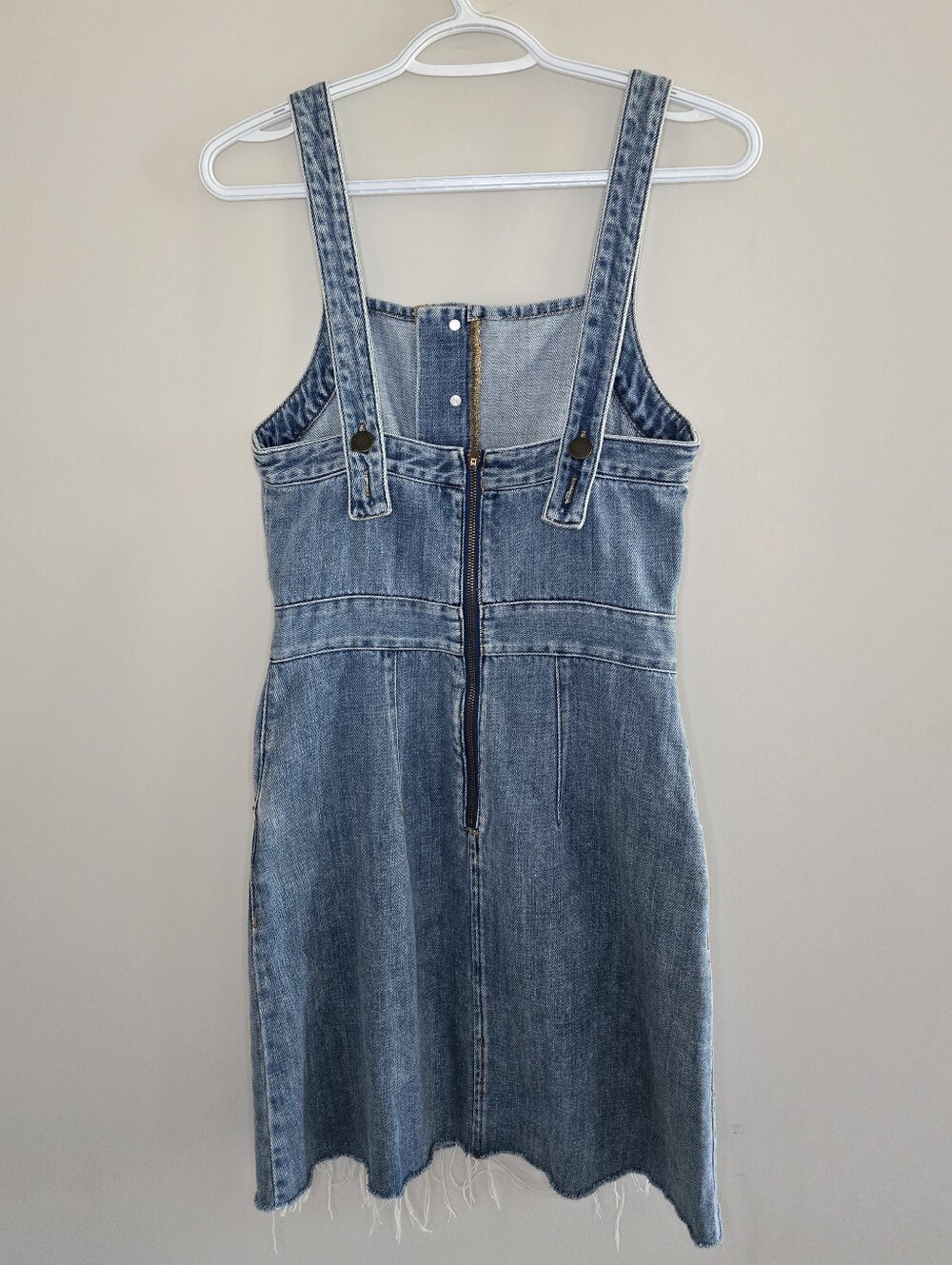 & Other Stories Blue Denim Pinafore Mini Dress With Pockets, Distressed Hem -New - Picture 5 of 6